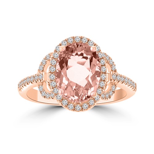 2.74 Ct Oval Shaped Morganite and Diamond Anniversary Band in 14k Rose Gold ( G-H Color SI-2 I1 Clarity) 2.74 Ct Oval Shaped Morganite and Diamond Anniversary Band in 14k Rose Gold ( G-H Color SI-2 I1 Clarity)
